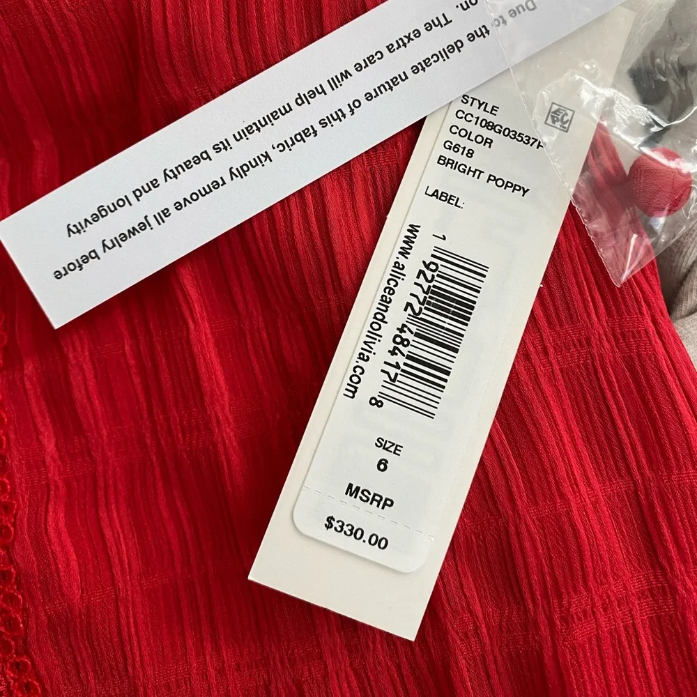 Alice + Olivia Women’s Genevieve Dress Size 6 Poppy Designer Feminine Dainty NWT